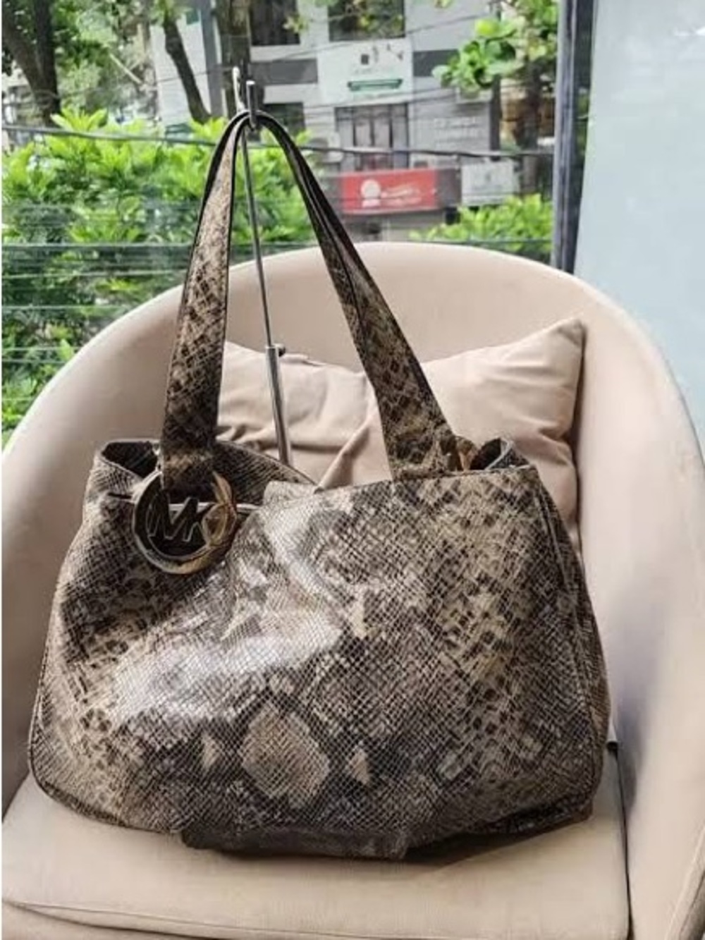 Vintage Michael Kors Python Embossed Leather Tote Shoulder Bag Fall 26 #011